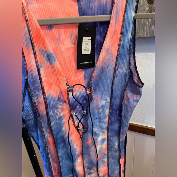 Tie dye romper, pink/blue, ribbed material. NWT - Picture 4 of 4